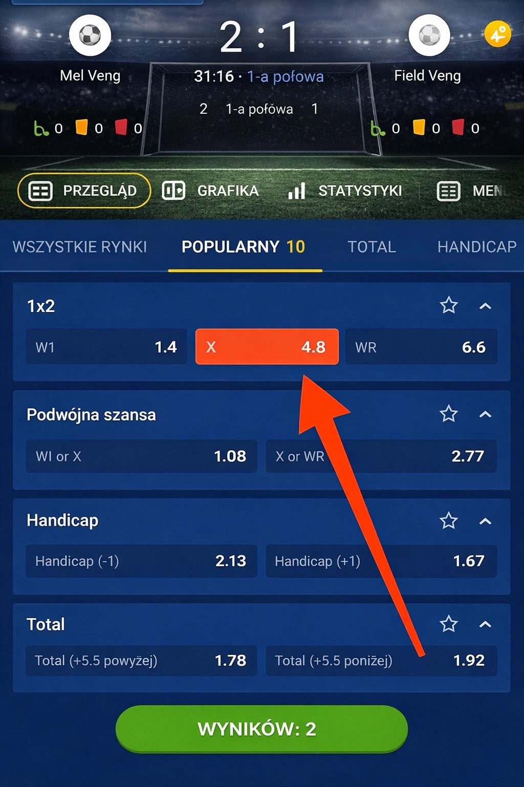 Odszukaj interesujące Cię wydarzenie sportowe.